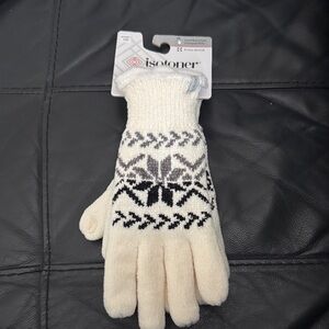 Isotoner Ivory and Black Winter Gloves